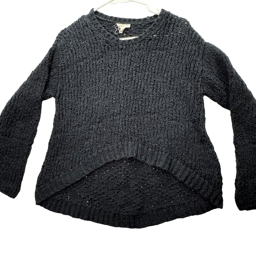 Eileen Fisher Sweater Womens PS Black Organic Cotton Boucle High Low Open Knit